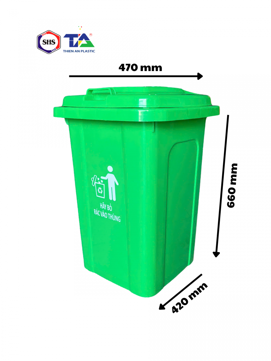Thùng Rác Nhựa 60L Xanh