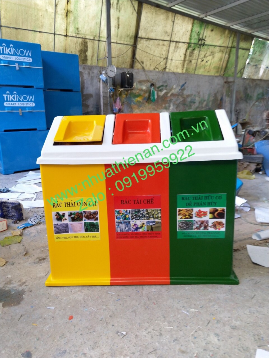 Thùng Phân Loại Rác 3 Ngăn TA03 - Góc nhìn tổng thể